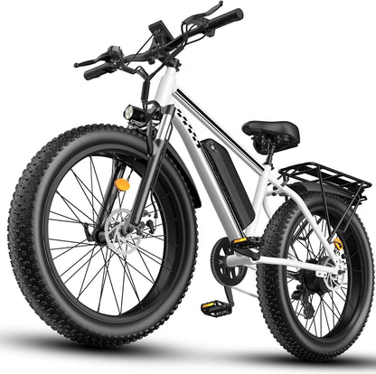 Electric Bike 1500W Peak Motor 30MPH 26x4'' Fat Tire E-Bike for Adults 48V/15Ah Battery 65 Miles Range Full Suspension 7-Speed Gears City Commuter