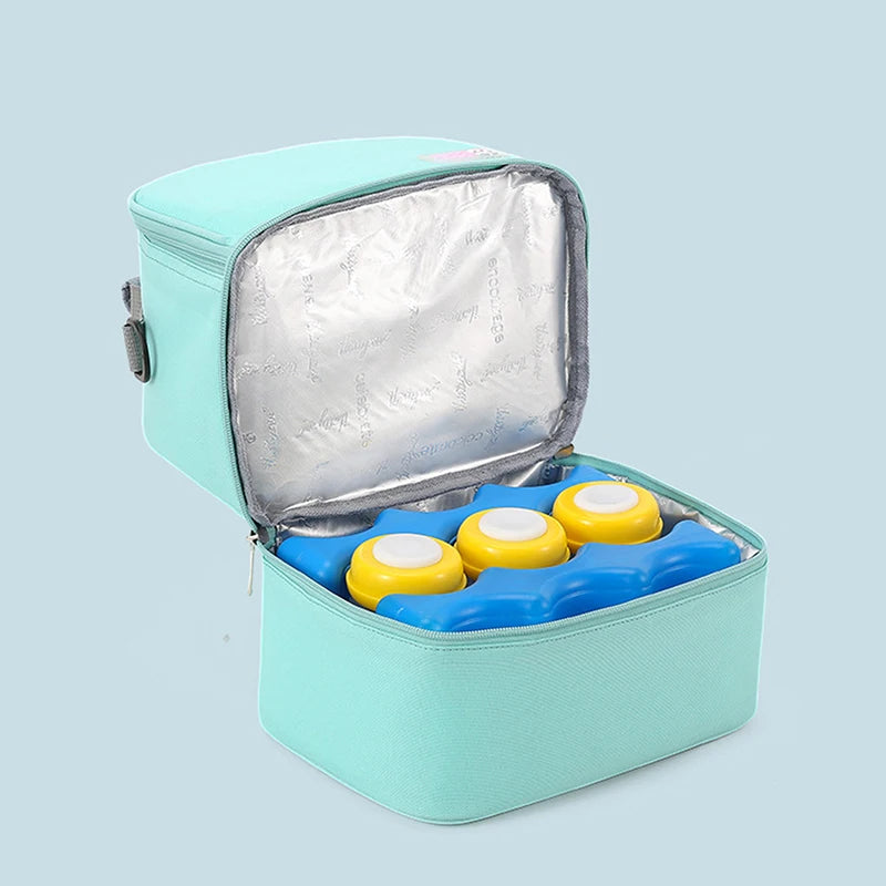 Fashion Insulation Double Layer Pack Solid Color Large Capacity Mommy Bag Travel Picnic Portable Food Handbag Baby Bags
