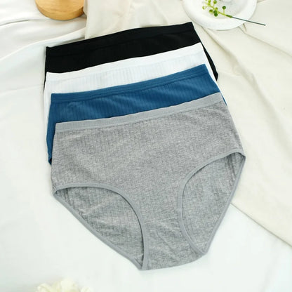 5Pcs/Set High Rise Panties Women Cotton Briefs Sexy Lingerie Ribbed Basic Daily Underwear Soft Stretch Ladies Intimates S-XXL