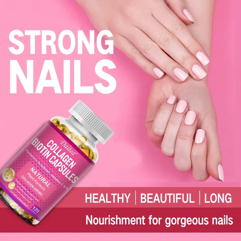 Collagen Biotin Supplement - Hyaluronic Acid Biotin Vitamin C E - Hair Skin Nails Joint Support and Energy Boost Vegan Capsules
