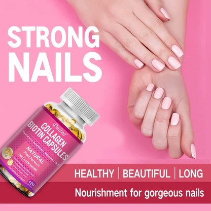 Collagen Biotin Supplement - Hyaluronic Acid Biotin Vitamin C E - Hair Skin Nails Joint Support and Energy Boost Vegan Capsules