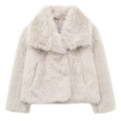 Faux Fur Coat Women’s Winter Jacket – Warm Fluffy Loose Lapel Outerwear