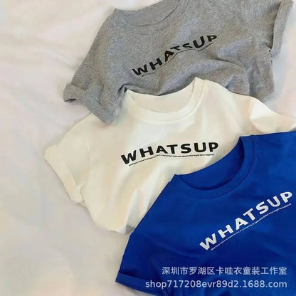 Toddler Boy Girl Tshirt Cotton 26 Spring Summer Children Big Kid Clothes Short-sleeve Letter Print Round-neck Top 2-12 Years