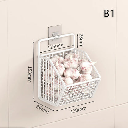 Wall Mounted Storage Rack - Multi Compartment Kitchen Shelf for Onion, Ginger & Garlic Organizer