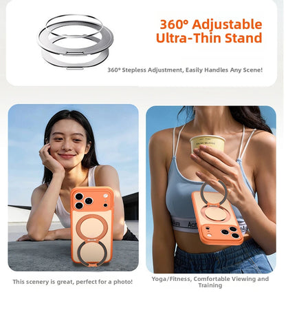 360 Rotating Magnetic Stand Case for iPhone 17 15 14 13 16 Pro Max Air for Magsafe Stress Relief Ring Holder Full Lens Cover