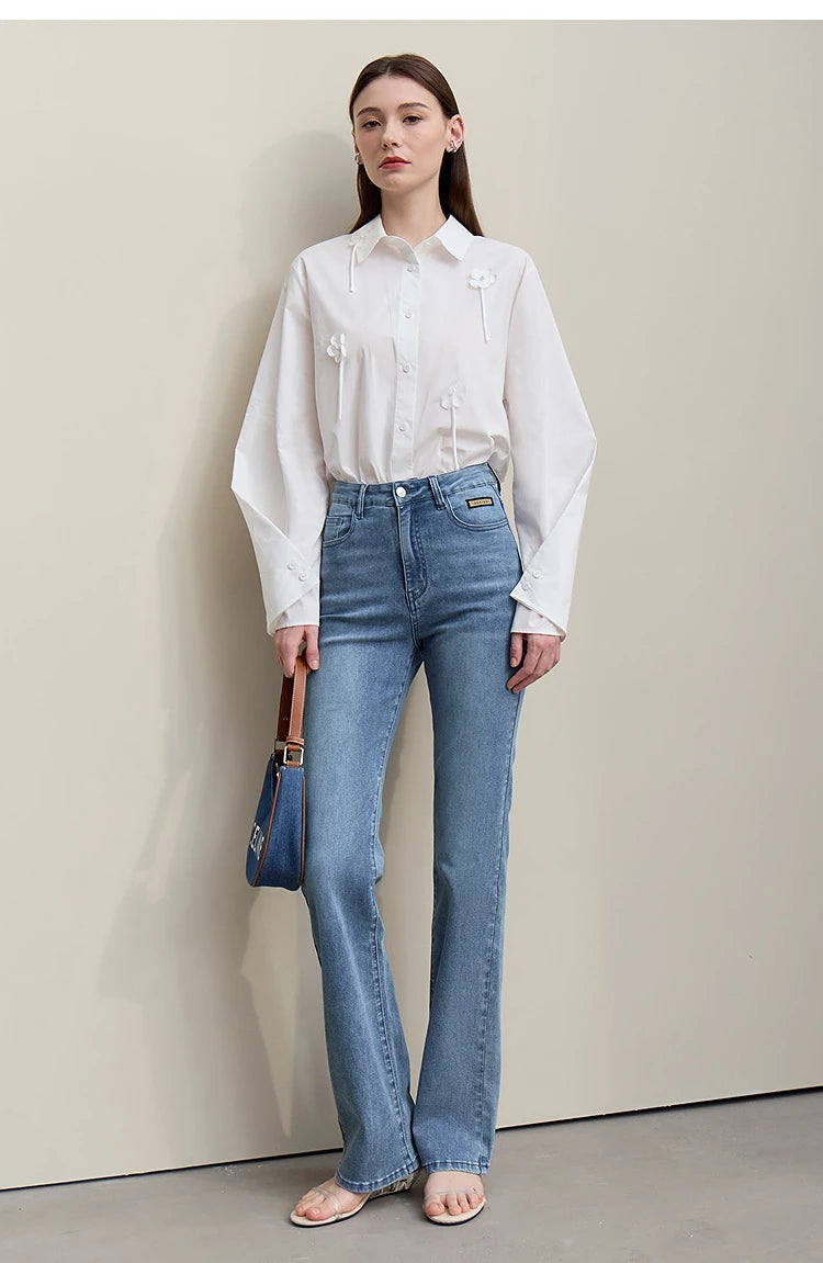 Amii Flared Jeans Autumn 2026 New Commuter Style Casual Versatile Women's Pants Solid Color Denim Trousers For Women 12621032