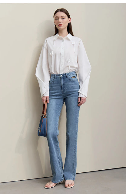 Amii Flared Jeans Autumn 2026 New Commuter Style Casual Versatile Women's Pants Solid Color Denim Trousers For Women 12621032