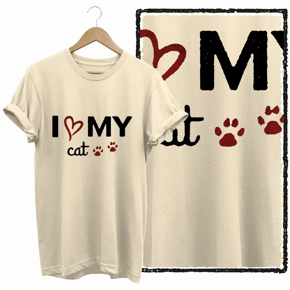 COOLMIND BEIGE cat print exclusive graphic 100% cotton women T shirt big size loose cotton cat lover women tshirt LOVELY cat tee