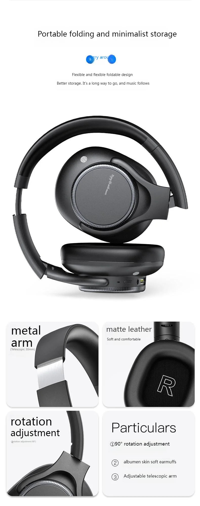 Rotary Volume Knob ANC Active Noise Cancelling Over-Ear Wireless Bluetooth6.0 Headphones Head Mounted Foldable Headset With Mic