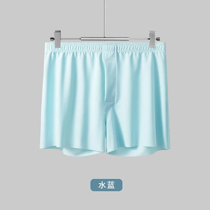 Men's Ice Silk Boxers Shorts Large Size Underwear Man Mid Waist Loose Arrow Pants Boy Home Pajamas Underpants Breathable Panties