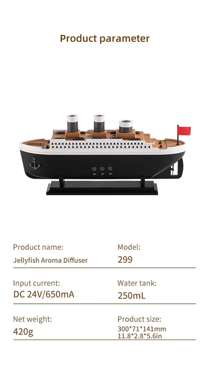 Titanic Ship Model Humidifier  Essential Oil Diffuser - Colorful Jellyfish Night Light - ZOOMNSTORE
