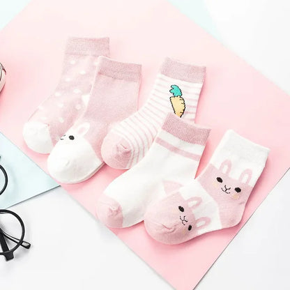 5 Pairs/Lot Kids Soft Cotton Socks Boy Girl Baby Infant Fashion Stripe Warm For Autumn Winter 0-6 Years Children Cartoon Sock