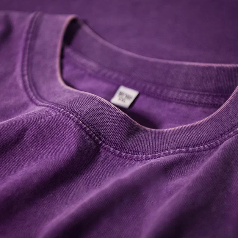 Retro Heavyweight T-Shirt - Solid Color Tee | Breathable Cotton Shirt, Short Sleeve Casual Top