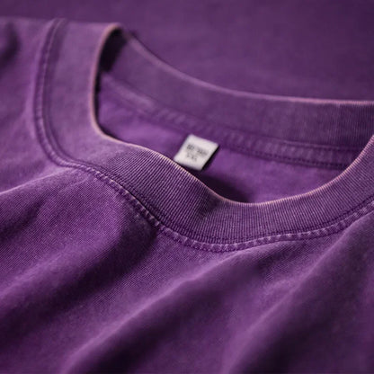 Retro Heavyweight T-Shirt - Solid Color Tee | Breathable Cotton Shirt, Short Sleeve Casual Top