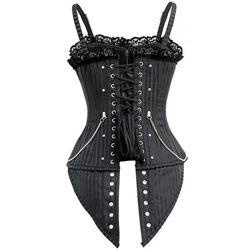 Sexy Women Gothic Corset & Bustier Striped Zip Buckled Steampunk Overbust Corselet Top Vest Punk Rock Style Clothes