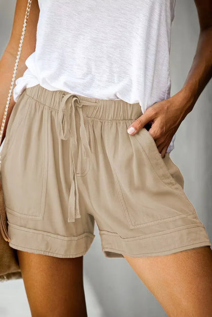 High-Waisted Lace-Up Casual Shorts for Women Summer 2025 Loose Fit Wide Leg Twill Pants European American Style