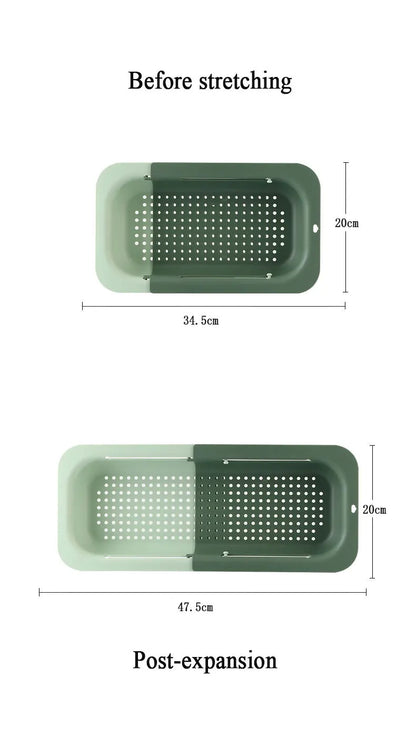 Sink Drain Rack – Adjustable Retractable Kitchen Shelf with Plastic Drain Basket