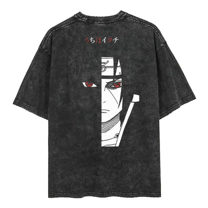 Men Streetwear Tshirt Japanese Naruto Anime Graphic T-Shirt Cotton Harajuku Washed T Shirt Summer Hip Hop Tops Tees Black