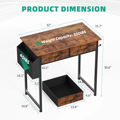 Modern Office Desk – Computer Desk with Storage Drawers, Metal Frame & Adjustable Feet