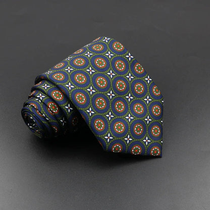Mens Silk Tie - 75cm Soft Novelty Necktie in Blue Green Orange Floral Pattern