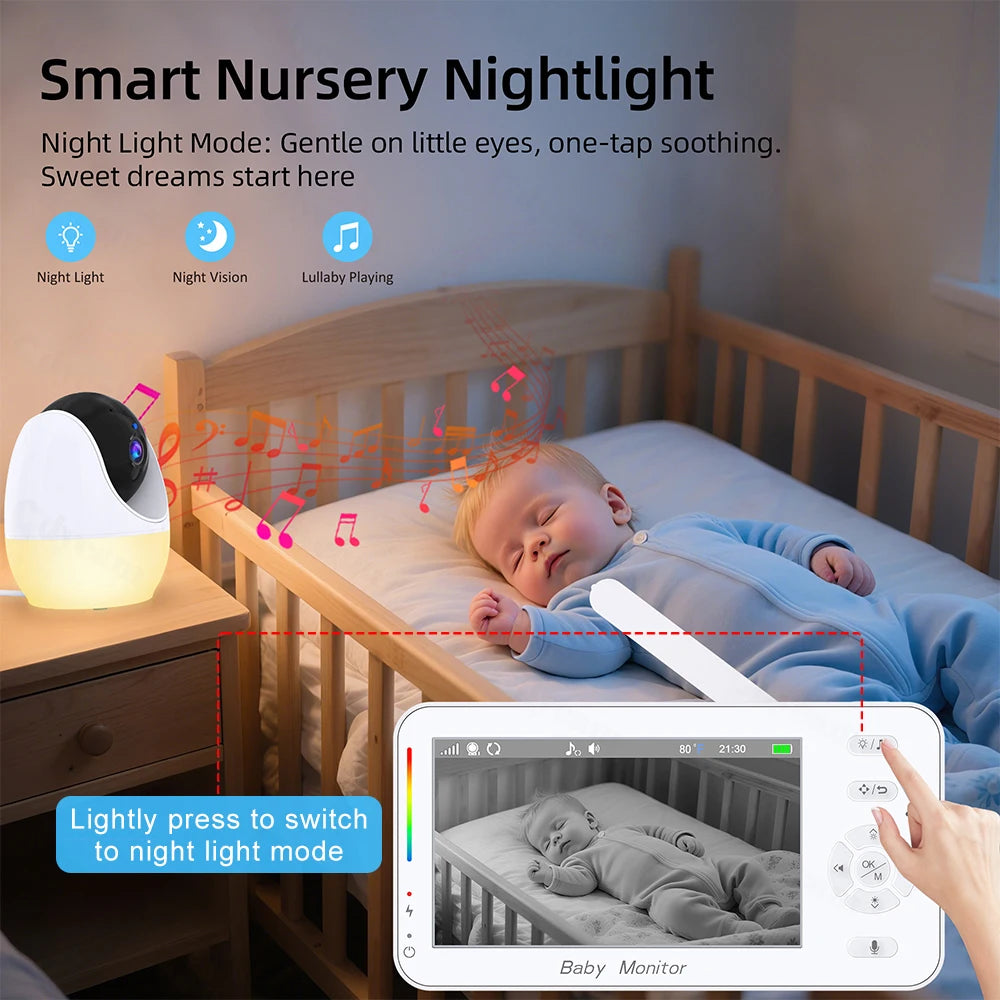 1080P HD WiFi Baby Monitor Phone APP Remote View 4.3" Nanny Night Light VOX HD Night Vision Lullabies Temperature Monitor Camera