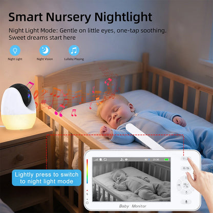1080P HD WiFi Baby Monitor Phone APP Remote View 4.3" Nanny Night Light VOX HD Night Vision Lullabies Temperature Monitor Camera