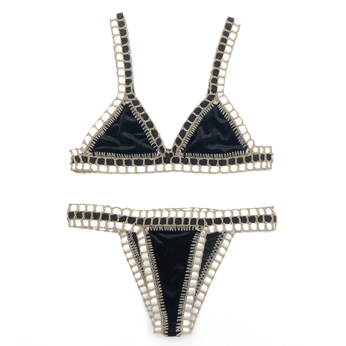 Handmade Crochet Bikini - Women's Two Piece Swimwear, Elastic Triangle Top & Low-Rise Bottoms