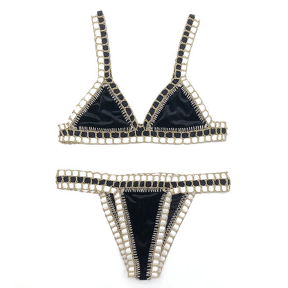 Handmade Crochet Bikini - Women's Two Piece Swimwear, Elastic Triangle Top & Low-Rise Bottoms
