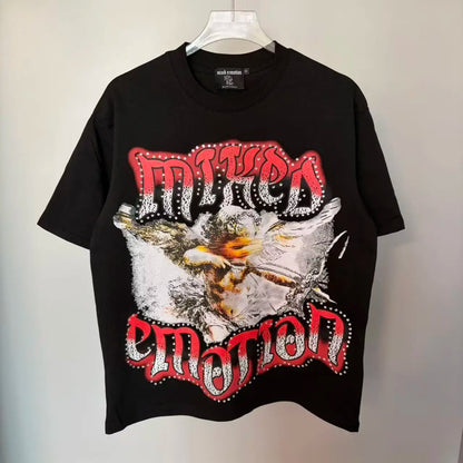 141# New fashion trend brand MIXEDEMOTION printing Shirt Streetwear Cotton Loose Round Neck Oversized Tee Top men t-shirt