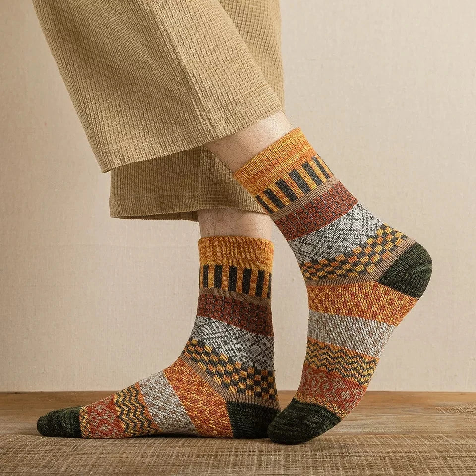 Mens Winter Wool Socks - Warm Colorful Retro Style for Snow Boots EU Size 38-44 - ZOOMNSTORE