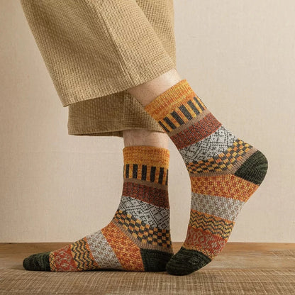 Mens Winter Wool Socks - Warm Colorful Retro Style for Snow Boots EU Size 38-44 - ZOOMNSTORE