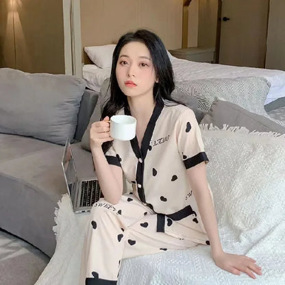 Korean Pajamas Set for Women Summer Spring Kimono Sleepwear Girls Fashion Cute Ladies Pyjama Bow Pijamas Japanese Loungewear