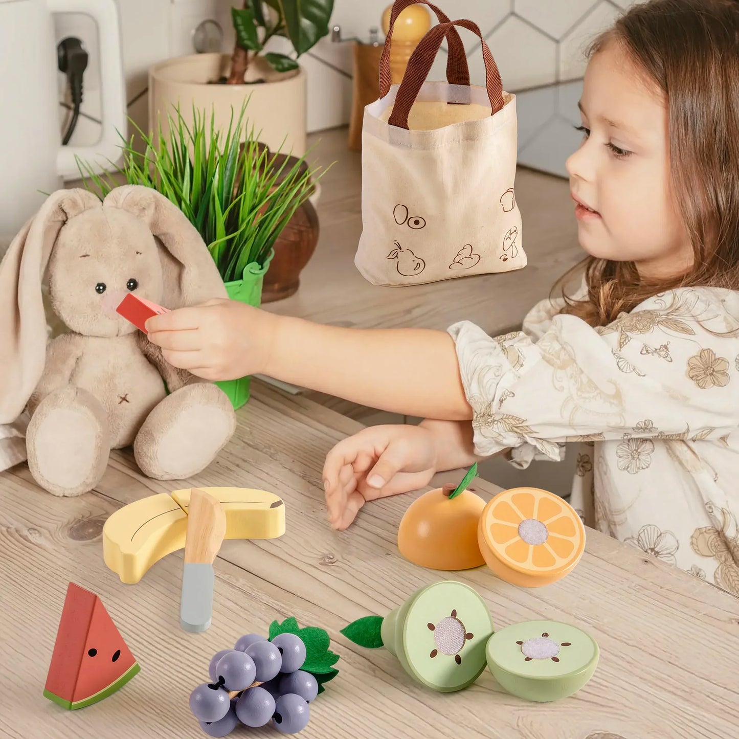 Robotime Robud Kitchen Pretend Toy Wooden Classic Game Educational Toy For Children Kids Gift Cutting Fruit Vegetable Food Set