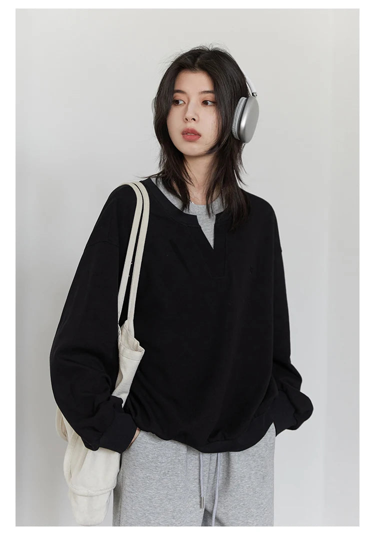 CHIC VEN Korean Women Sweatshirts Loose Casual New Contrast Splicing Hoodie Female Top Woman T Shirt Pullover Spring Autumn 2025