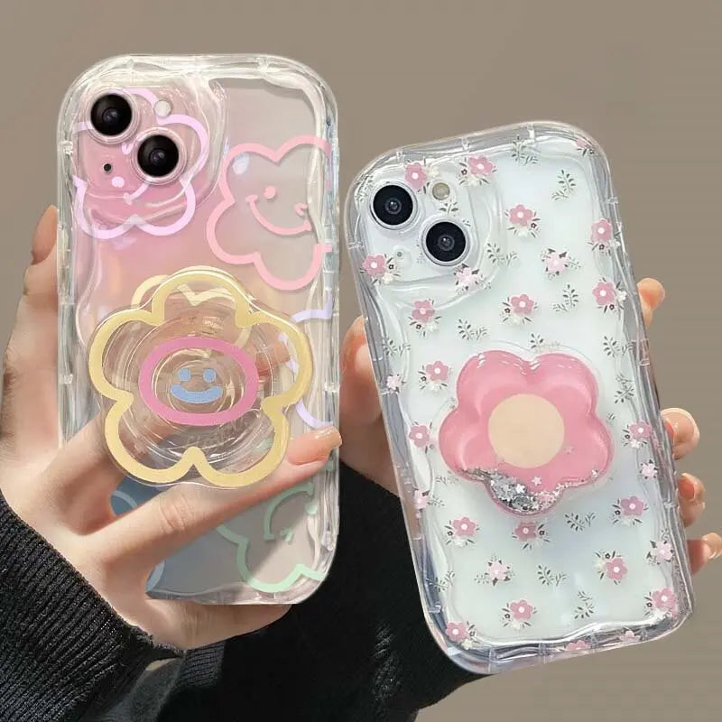 Floral Flower Bracket Case Cover for Samsung Galaxy S26 S25 S24 FE S22 S23 Ultra Plus A57 A37 A56 A55 A54 A16 A17 5G Wavy Shell
