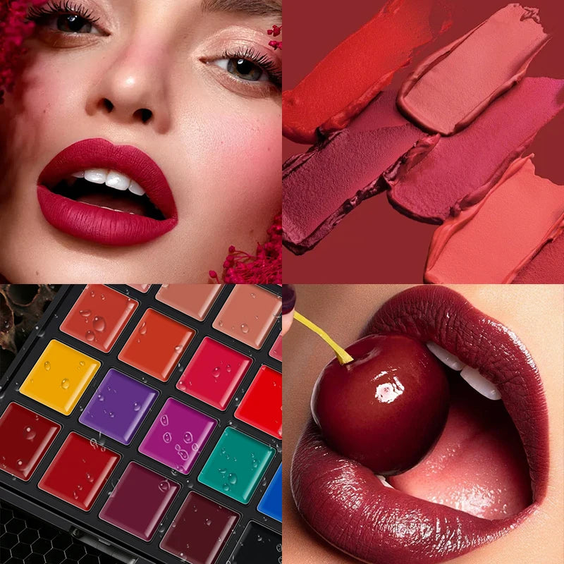 25-Color Matte Lip Palette – Highly Pigmented, Smooth & Blendable, 2-in-1 for Lips & Cheeks, Compact Makeup Palette, Long-Wear