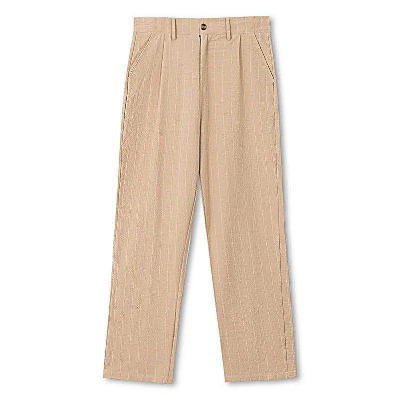 Linen Casual Pants - Men’s Striped Straight-Leg Breathable Loose Trousers for Spring