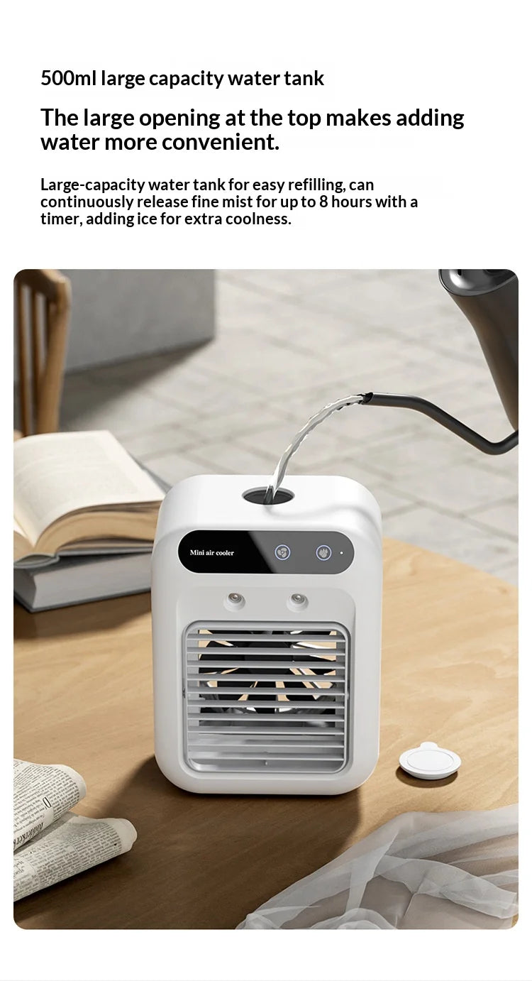 Portable Dormitory Spray Cooler with Humidification, Electric Fan, Desktop Mobile Air Cooler for Small Household Air Conditioner