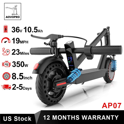 AOVOPRO AP07 Electric Scooter 10.5Ah 19mph APP Smart Control Scooter 8.5inch 23miles Max Range Double shock absorption for Adult