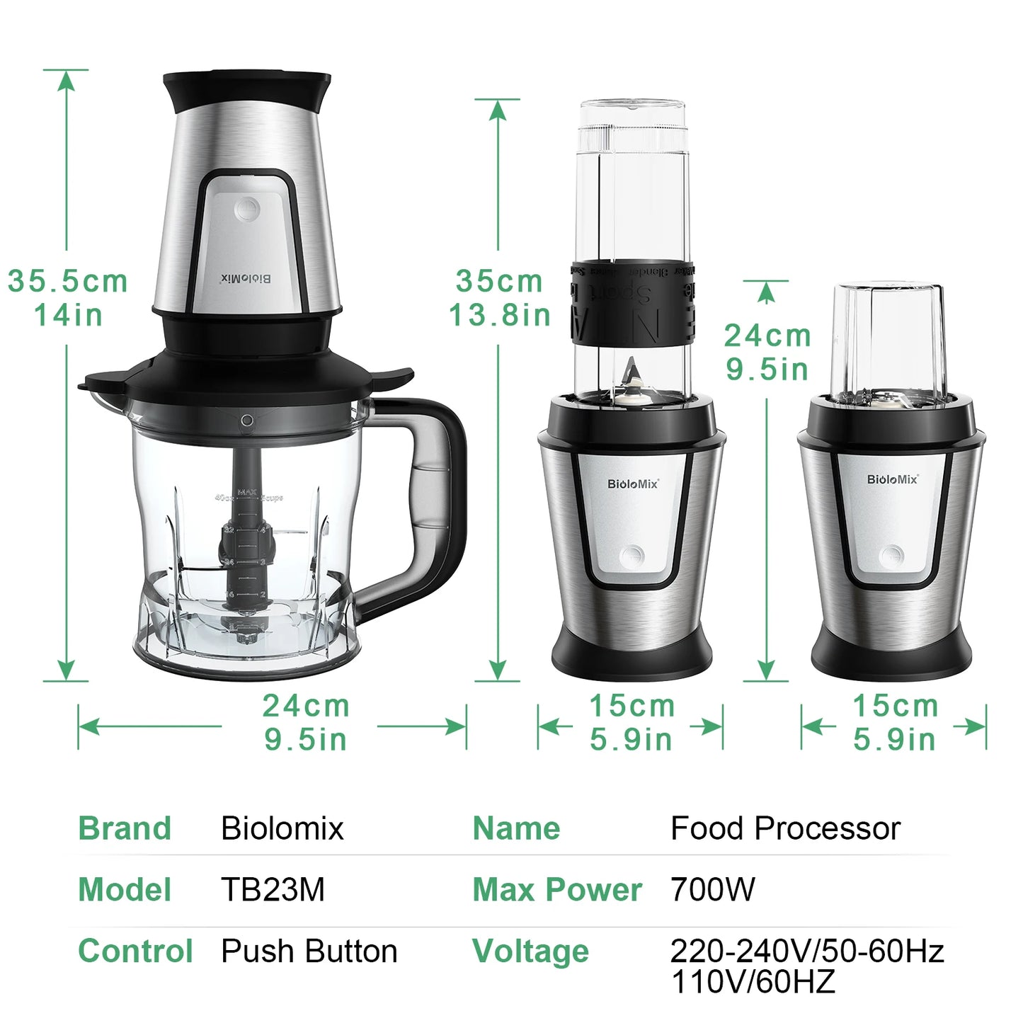 3-in-1 Food Processor - 700W Portable Juicer Blender  Chopper