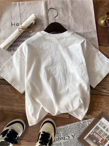 2026 casual and comfortable children's clothing house tree print short sleeved solid color top T-shirt, casual travel