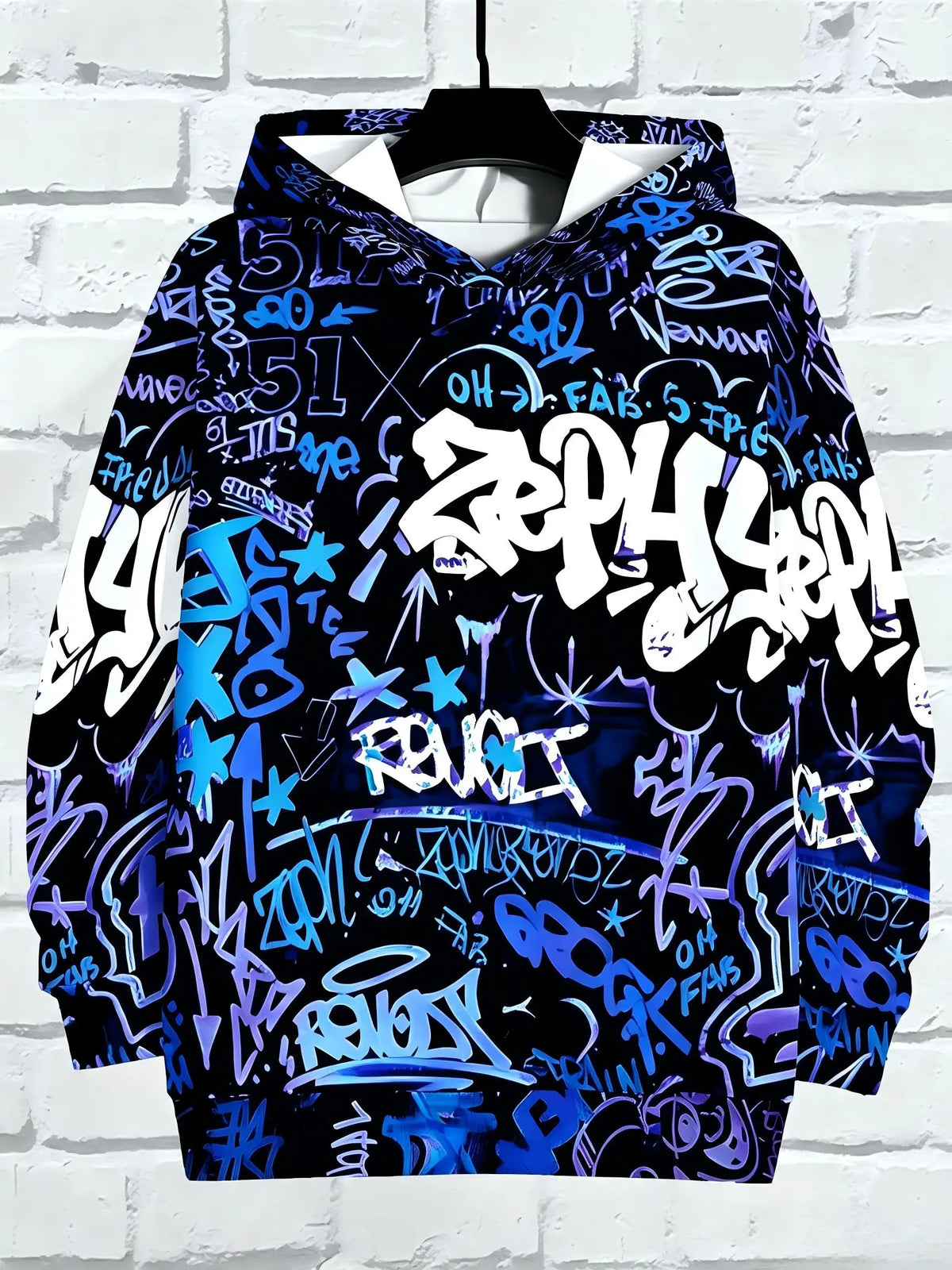 European and American Men's Autumn Gothic Letter Graffiti Print Soft and Comfortable Hooded Sweatshirt Outdoor Street Top