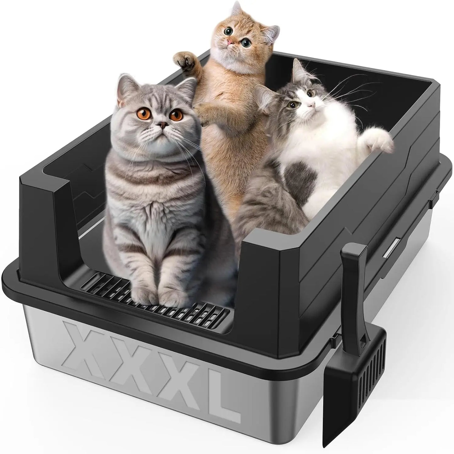 XXXL Stainless Steel Litter Box - Extra Large Metal Cat Litter Box for Big  Multiple Cats with High Sides - ZOOMNSTORE