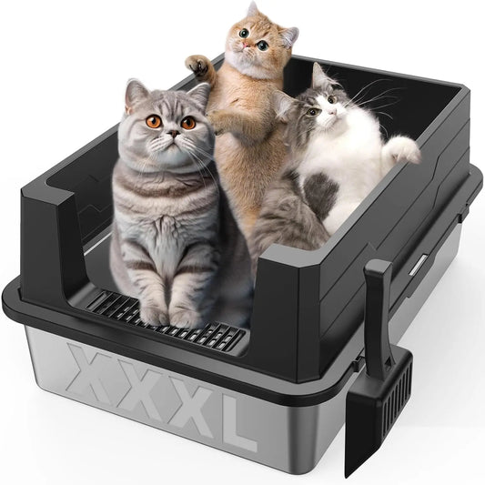 XXXL Stainless Steel Litter Box - Extra Large Metal Cat Litter Box for Big  Multiple Cats with High Sides - ZOOMNSTORE