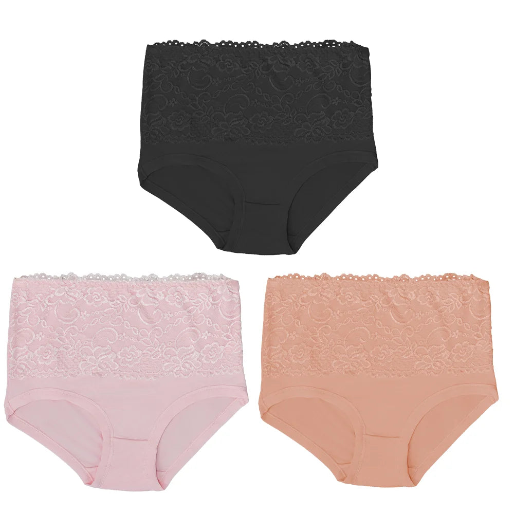 3Pcs Women's Panties Lace Triangle Panties Woman High Waist Plus Fat Plus Size Soft Comfortable and Breathable Female Underwear