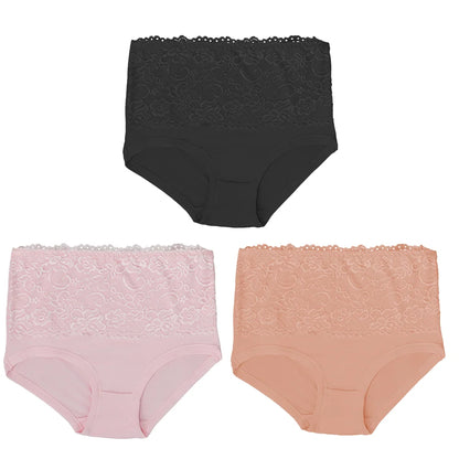 3Pcs Women's Panties Lace Triangle Panties Woman High Waist Plus Fat Plus Size Soft Comfortable and Breathable Female Underwear