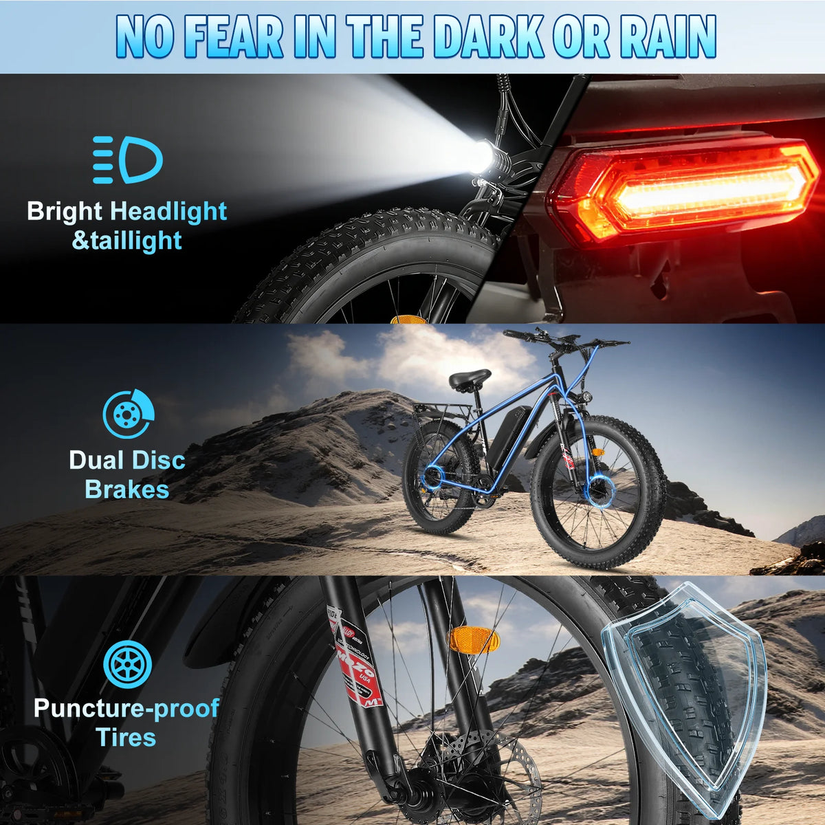 Black Electric Bicycle 1500W Powerful Motor 48V 15AH Lithium Battery Motorcycle Electric Bike 26*4 in Fat Tire Snow E-bike