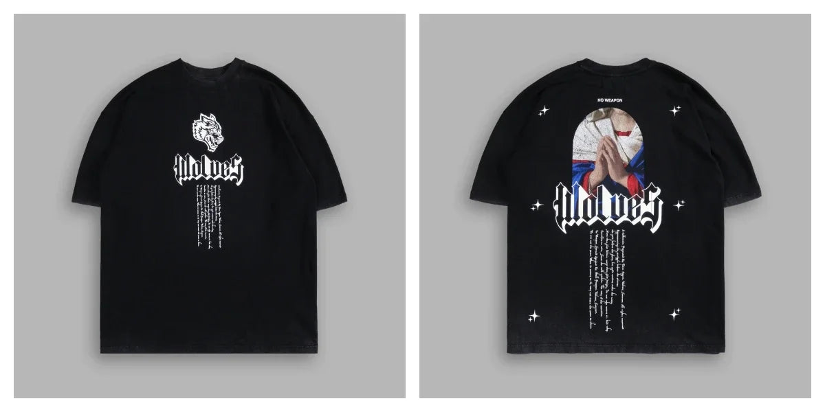 WOLVES CLUB STABILITY "PREMIUM" OVERSIZED TEE IN BLACK Summer Men's and Women's T-shirt Fashion Loose Printed Tops