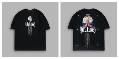 WOLVES CLUB STABILITY "PREMIUM" OVERSIZED TEE IN BLACK Summer Men's and Women's T-shirt Fashion Loose Printed Tops