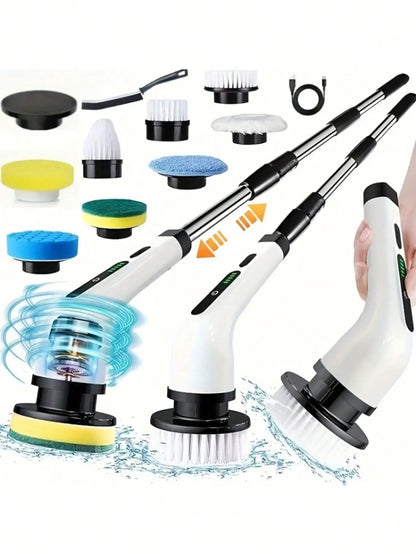 9 In 1 Electric Spin Scrubber Cordless Waterproof Cleaning Brush Multifunctional Tile Floor Tub Bathroom Kitchen Household Tool
